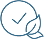check mark in a circle with a leaf