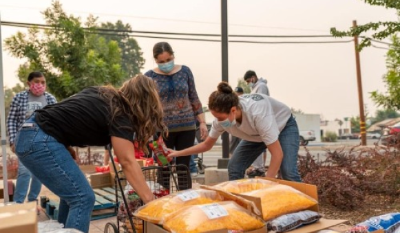 People boxing up food at a food drive