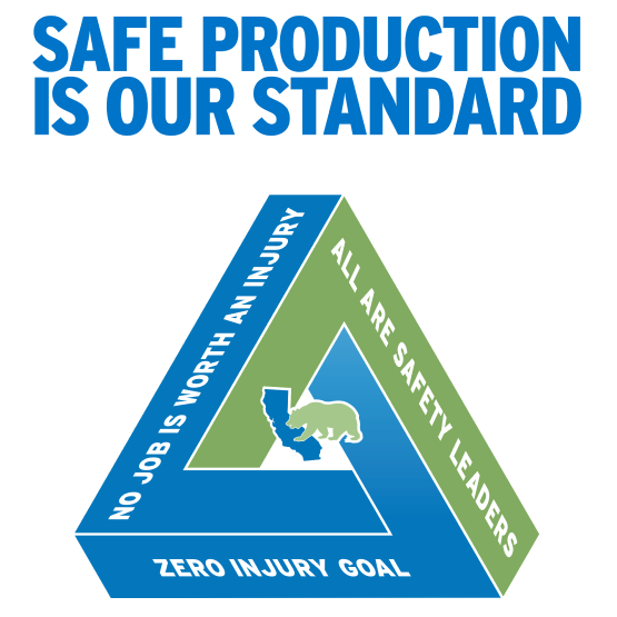 Safe production is our standard: Zero injury goal, All are safety leaders, and No job is worth an injury