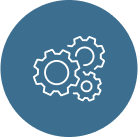 Outline of three cogs working together
