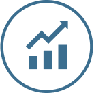 Three bars in a bar chart that successively get taller with an arrow above them pointing up